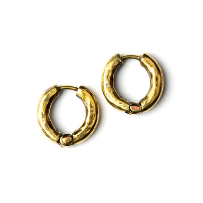 Small Hammered brass Clicker hoop Earrings