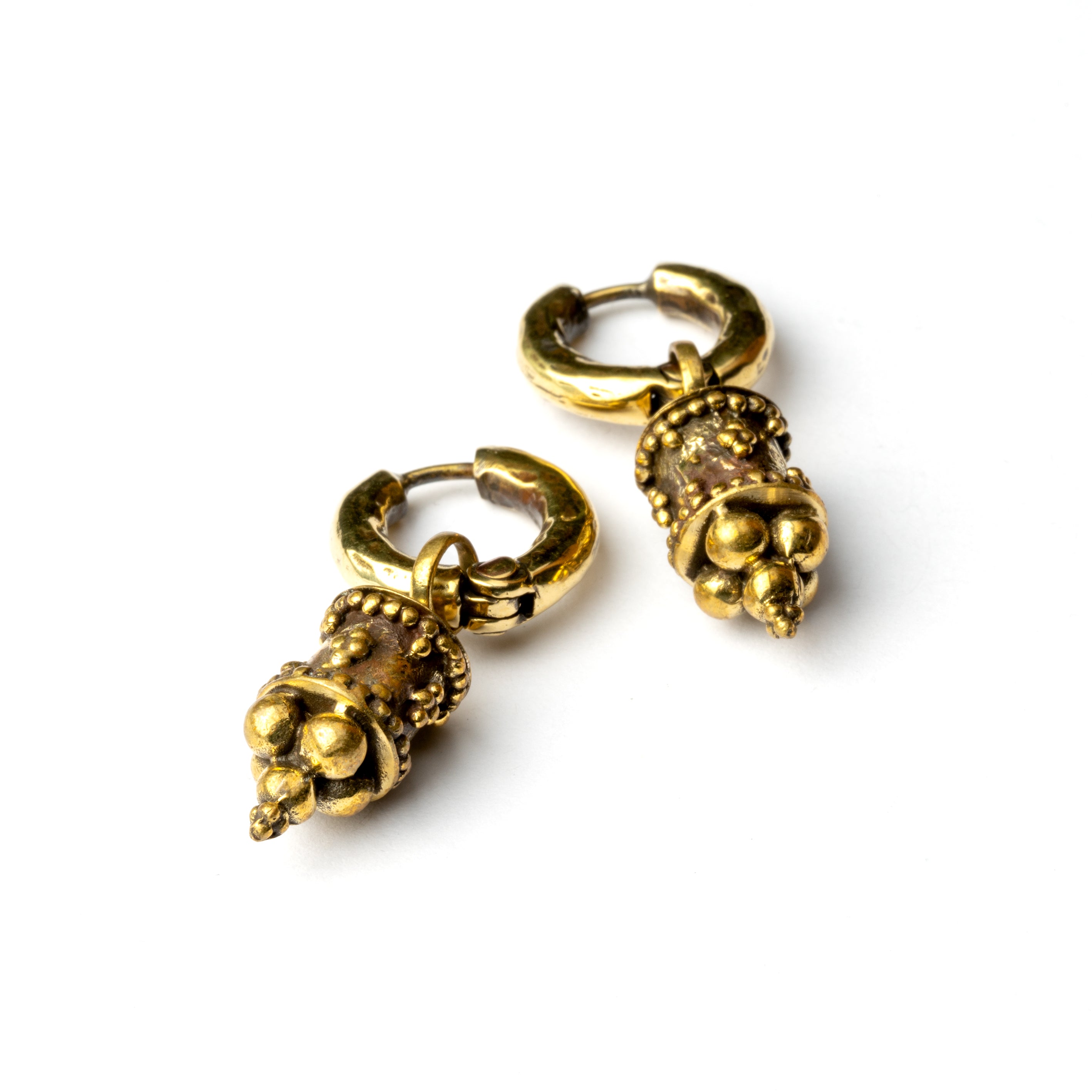 Afghan Cylinder Clicker Earrings close up view