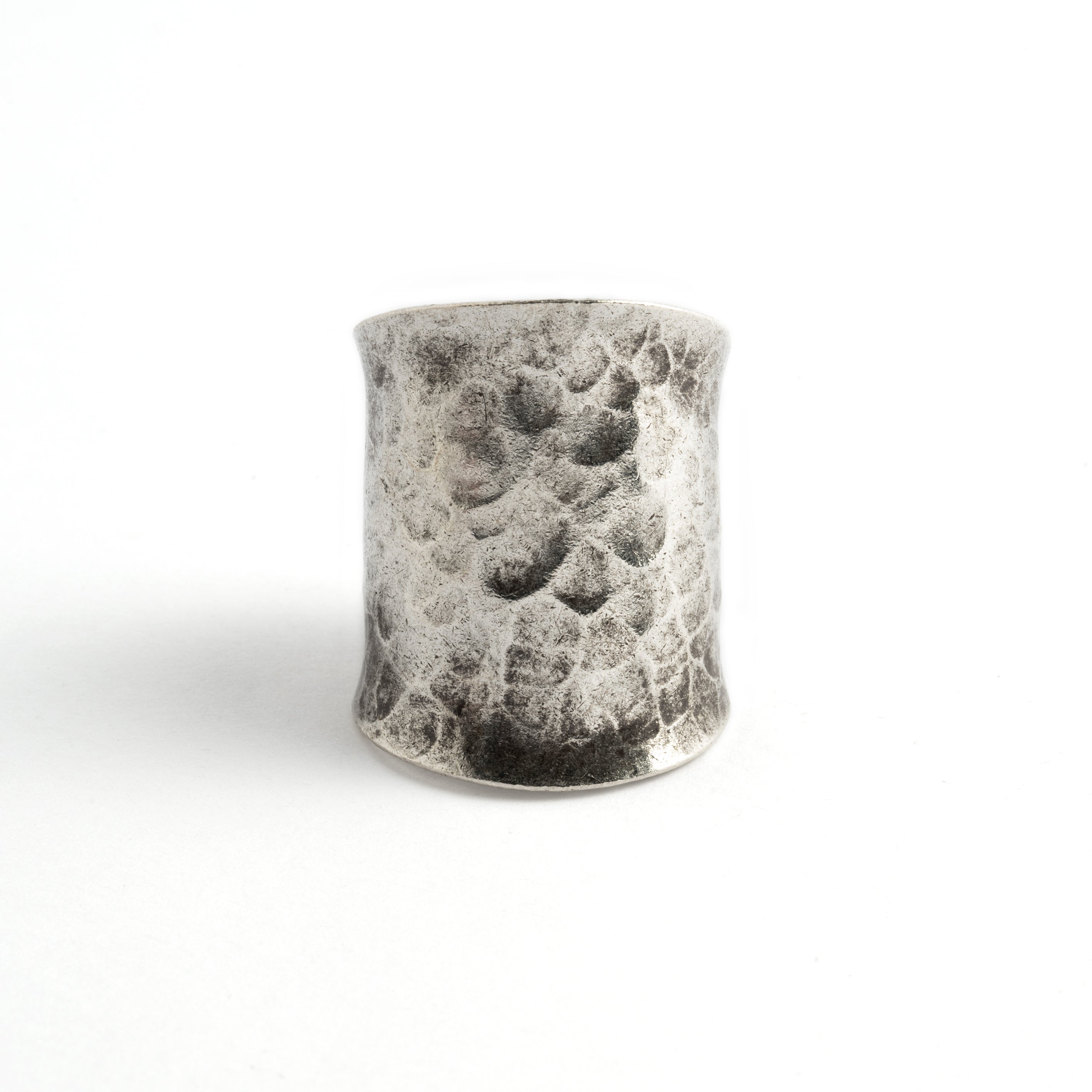 Hammered Dark Tribal Silver Ring frontal view