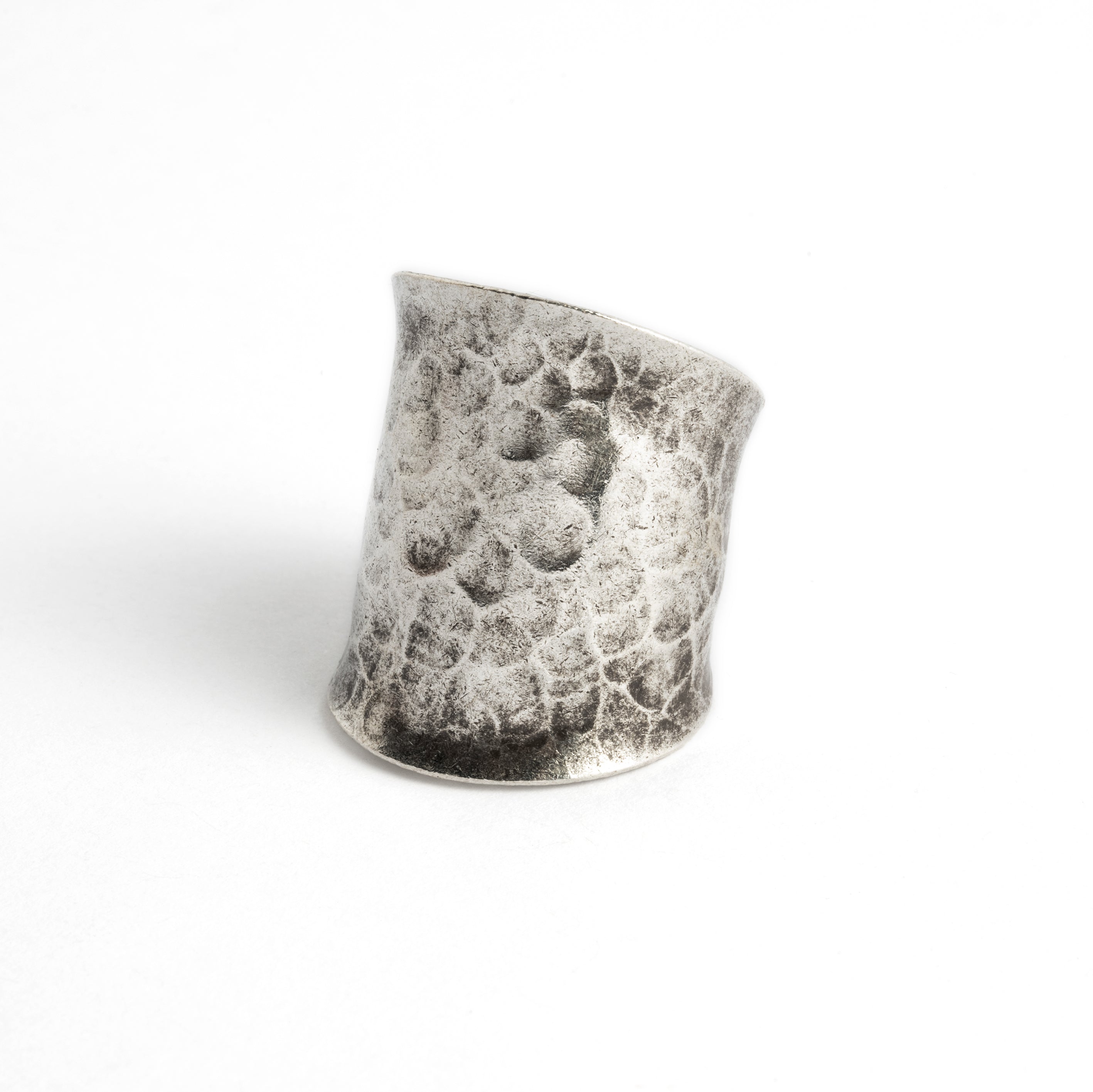 Hammered Dark Tribal Silver Ring left side view