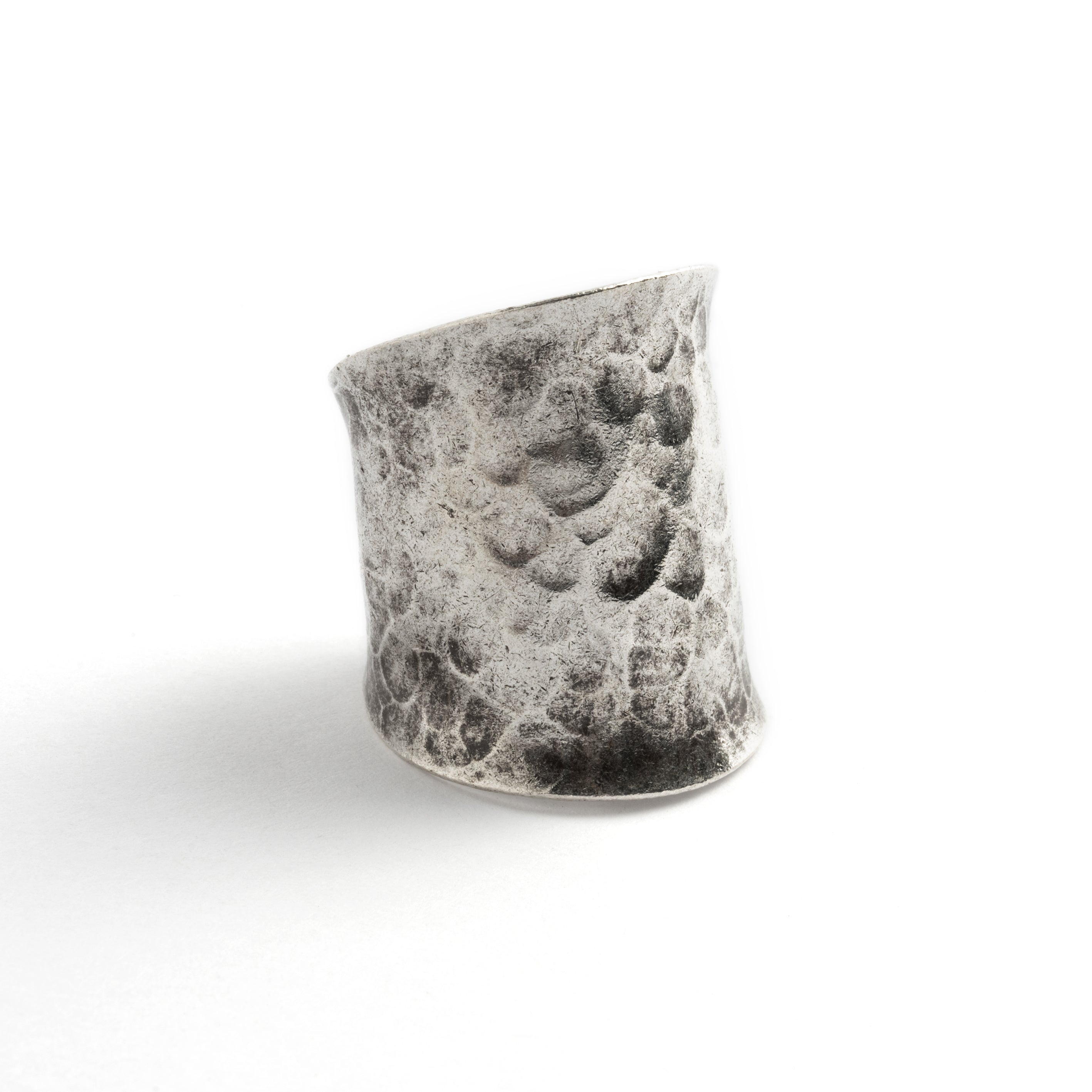 Hammered Dark Tribal Silver Ring right side view
