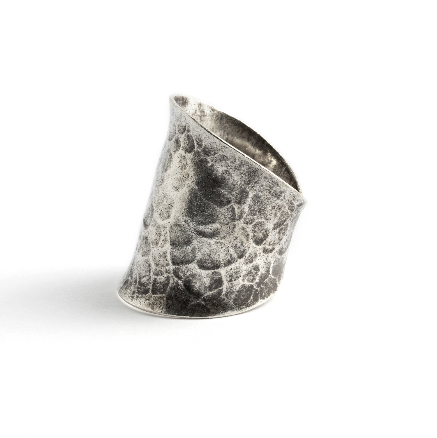 Hammered Dark Tribal Silver Ring left side view