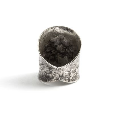 Hammered Dark Tribal Silver Ring back view