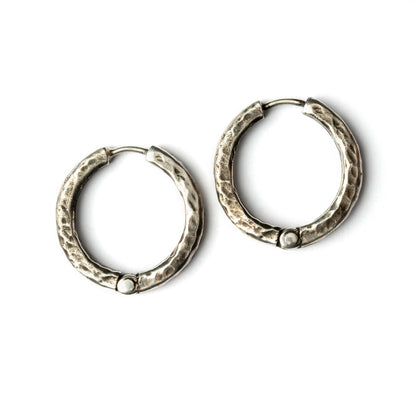 Large Hammered silver Clicker hoop Earrings