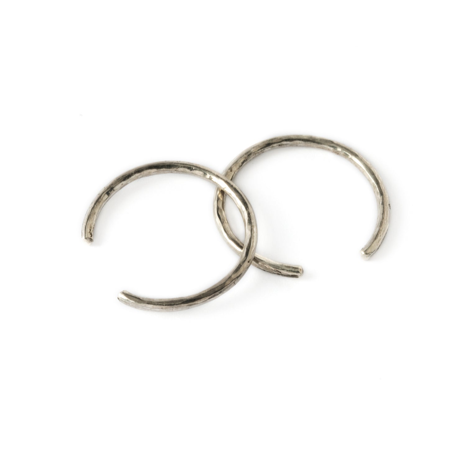 Hammered silver horseshoe earrings front and side view