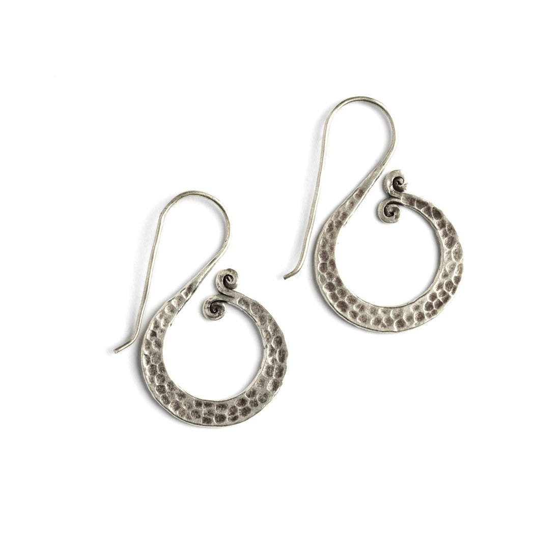Hammered Tribal Silver Earrings frontal view