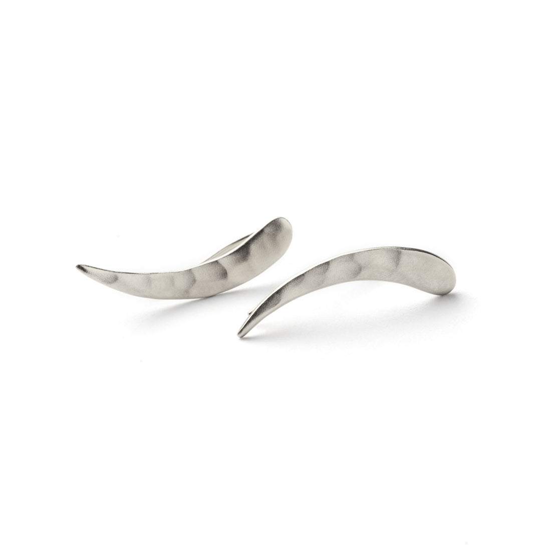 pair of sterling silver hammered ear climbers frontal view