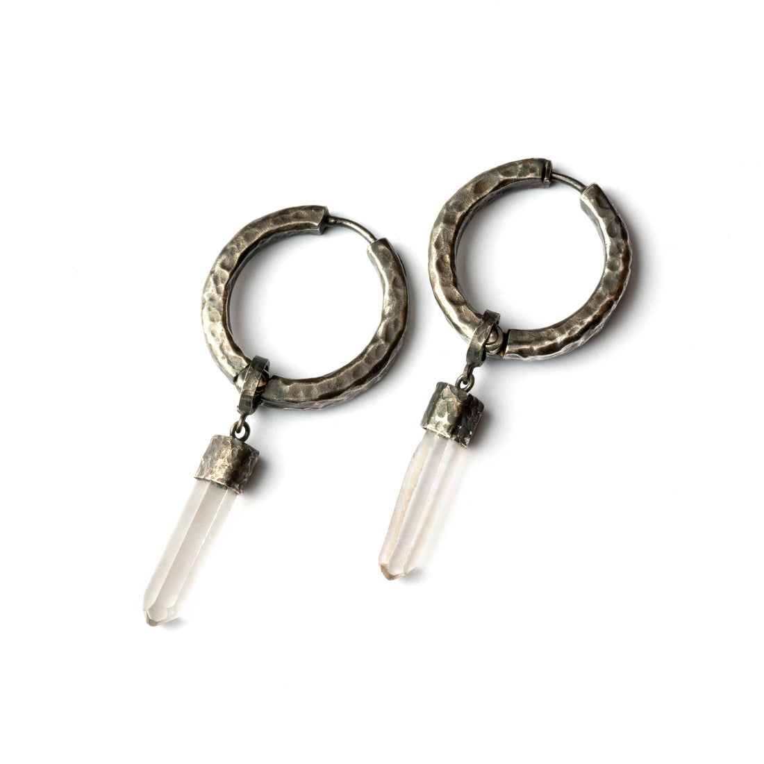 pair of 22mm Black Silver and Crystal Clicker Earrings