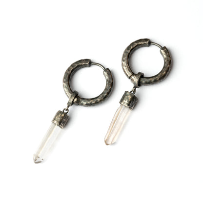 pair of 18mm Black Silver and Crystal Clicker Earrings
