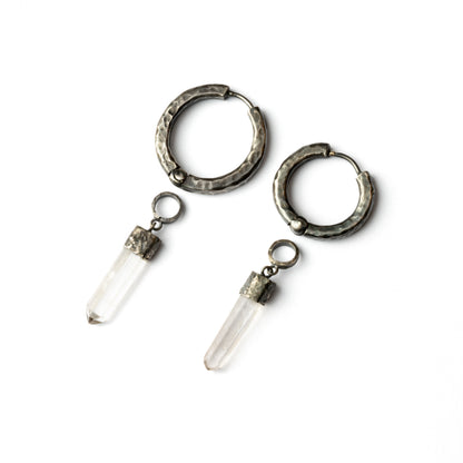 18mm &amp; 22mm Black Silver and Crystal Clicker Earrings