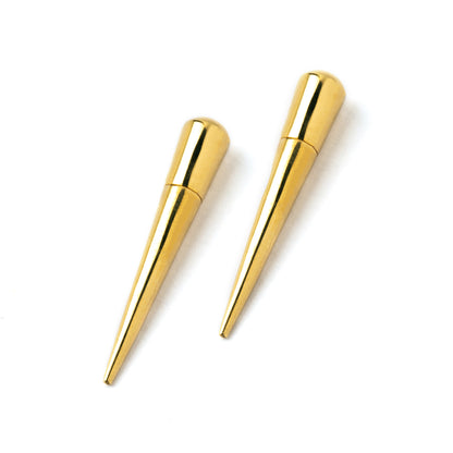 Harajuku pair of Gold Fake Gauge Spike Earrings side view