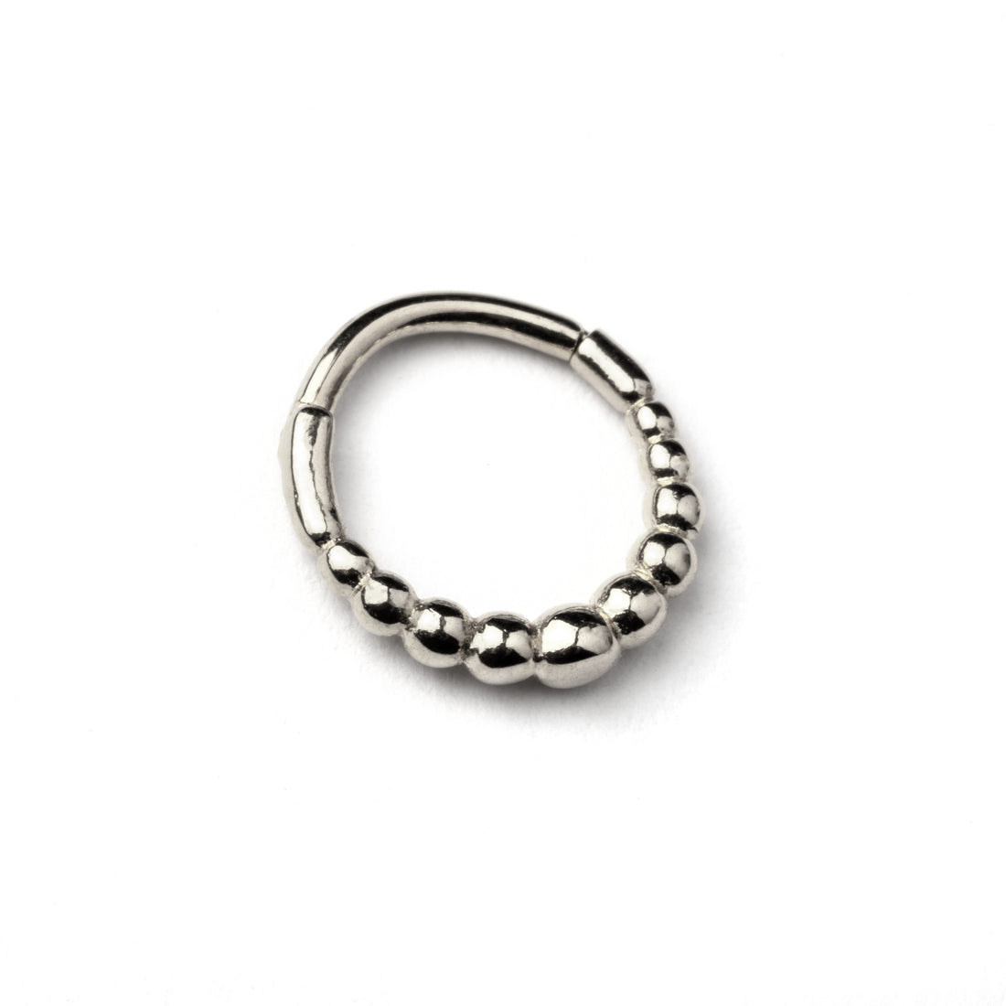 surgical steel septum clicker ring with tiny spheres side view