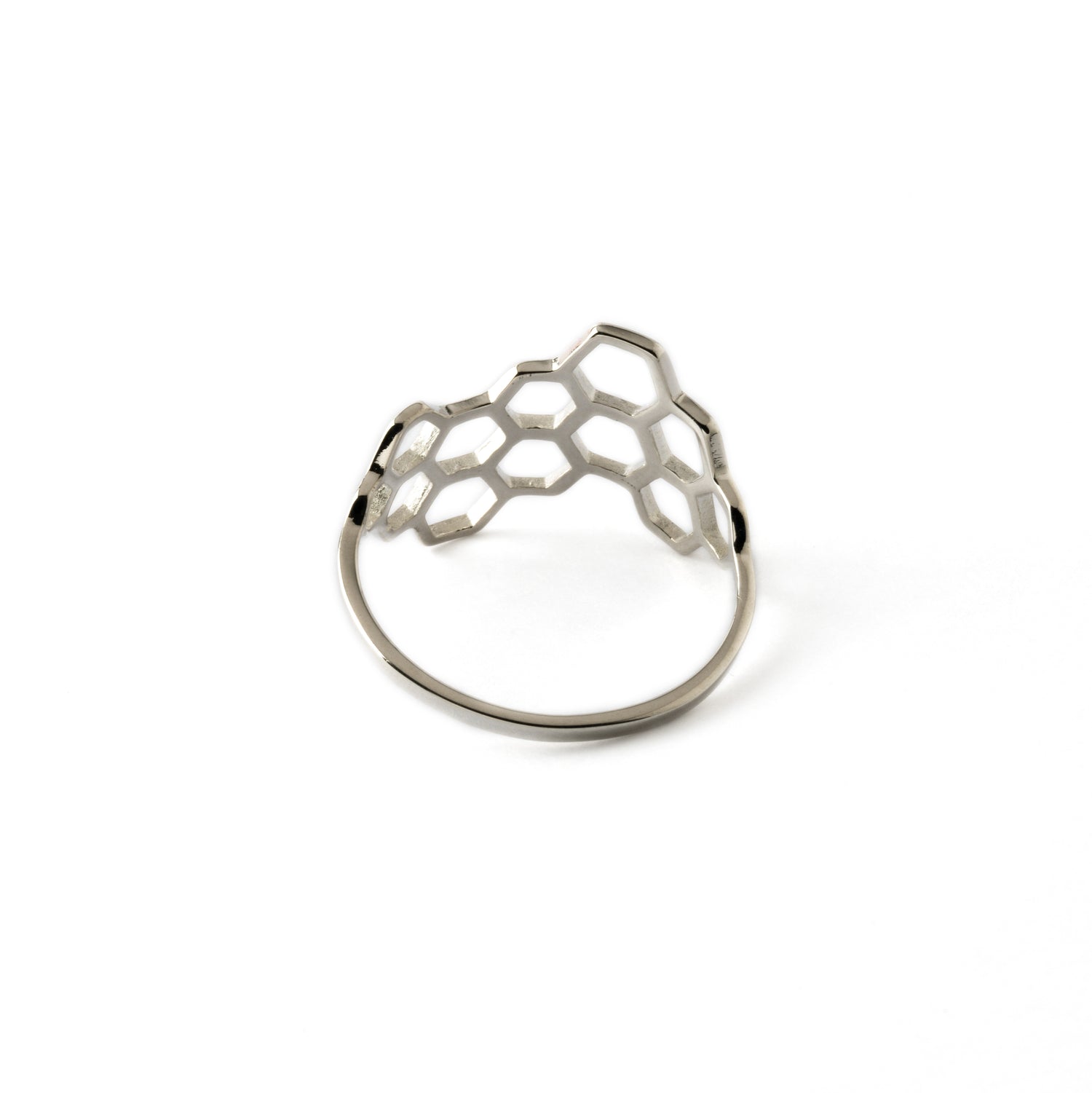 silver ring with honeycomb outlines back view