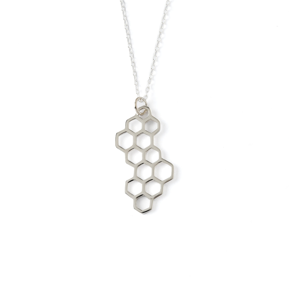 Honeycomb silver pendant necklace frontal view