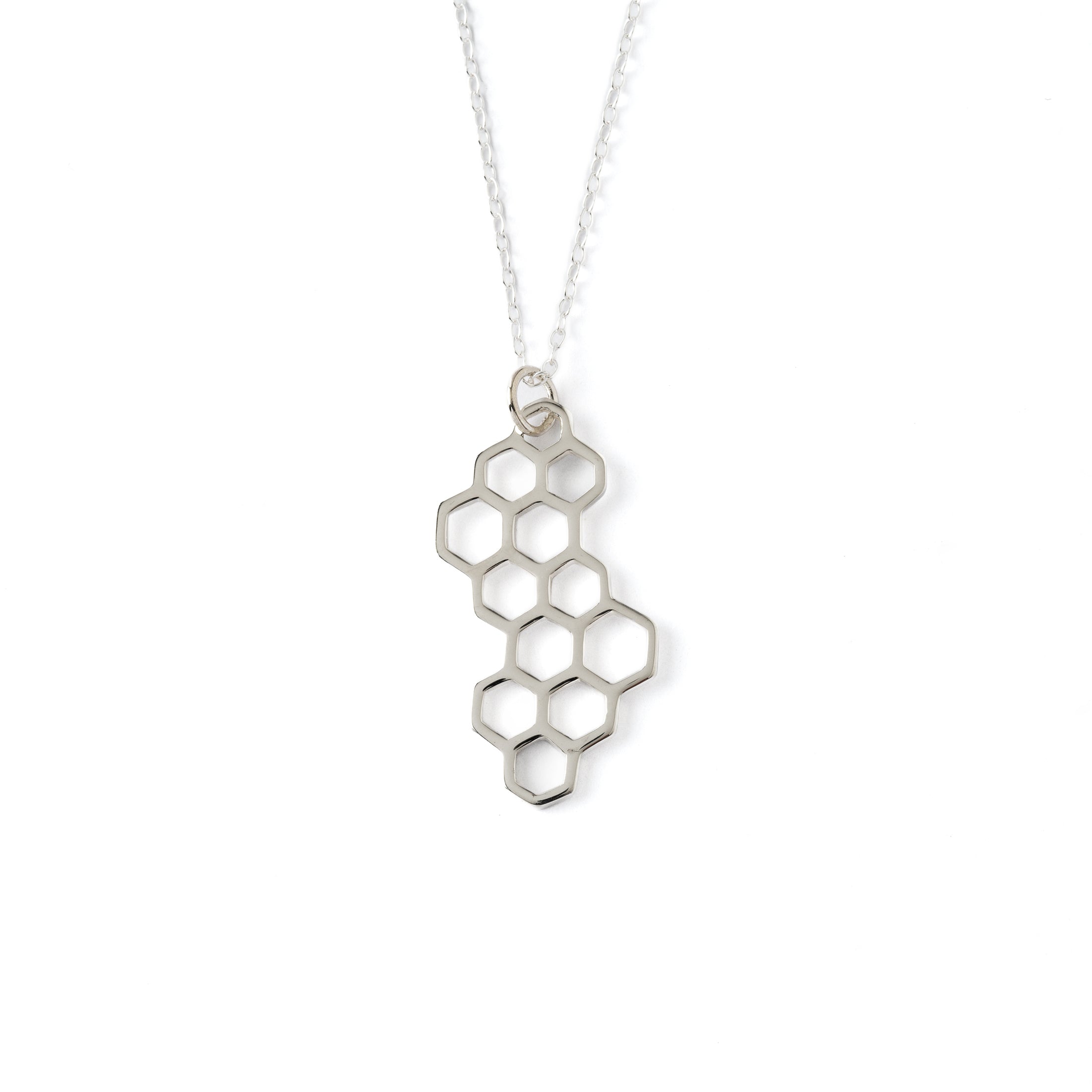 Honeycomb silver pendant necklace frontal view