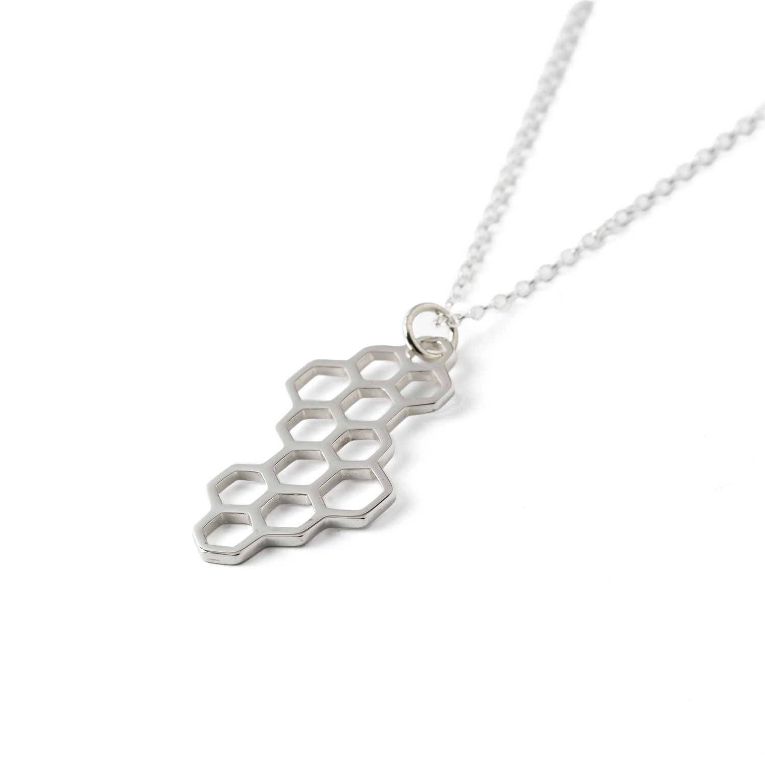 Honeycomb silver pendant necklace right side view