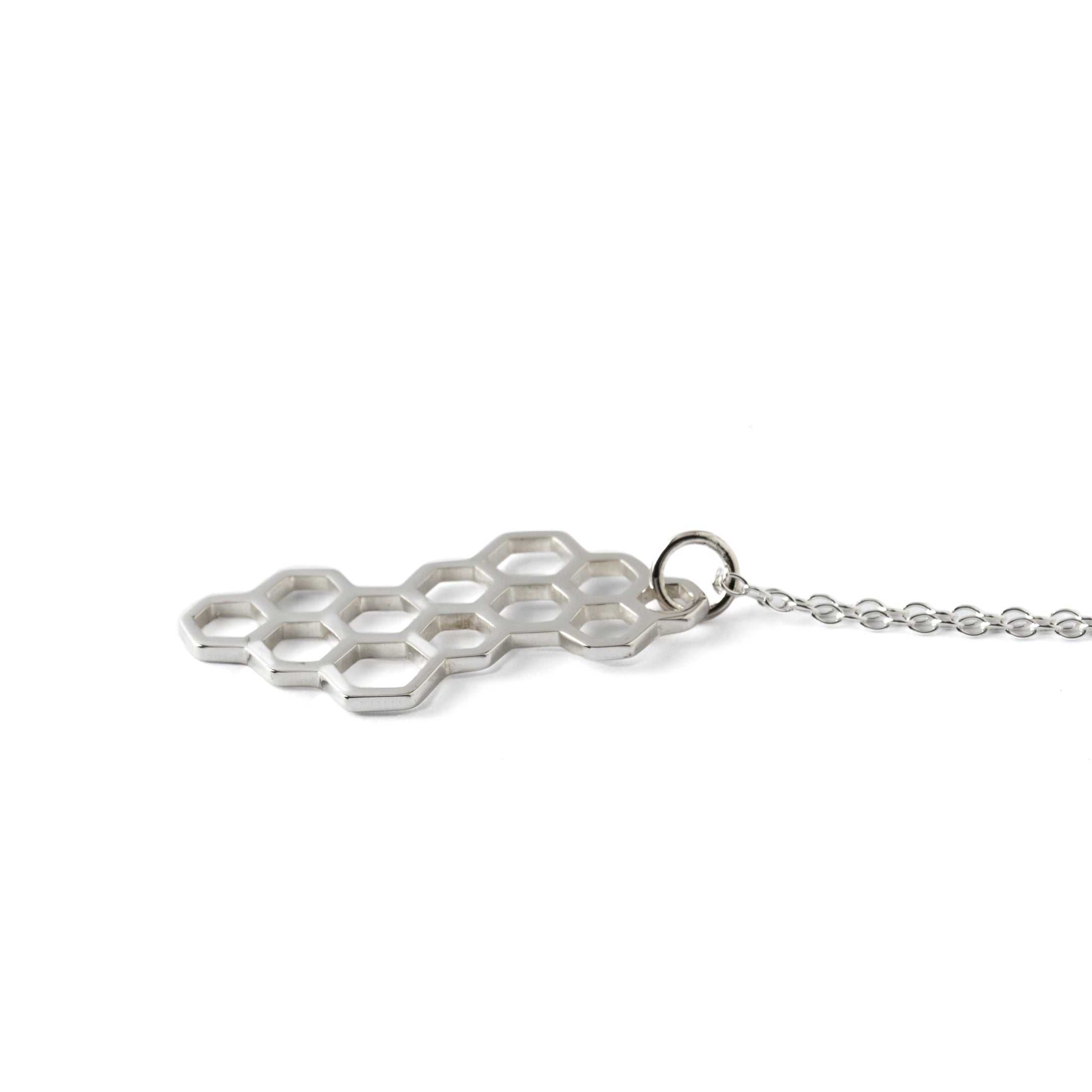 Honeycomb silver pendant necklace side view