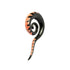 single spiral long hook ear stretcher with pattern of coral inlay triangles front view