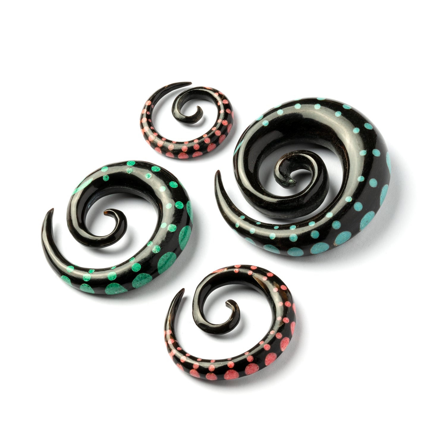 Dotted Spiral Gauges with Stone Inlay