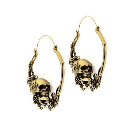 Golden Immortal Skull Hoop Earrings front side view
