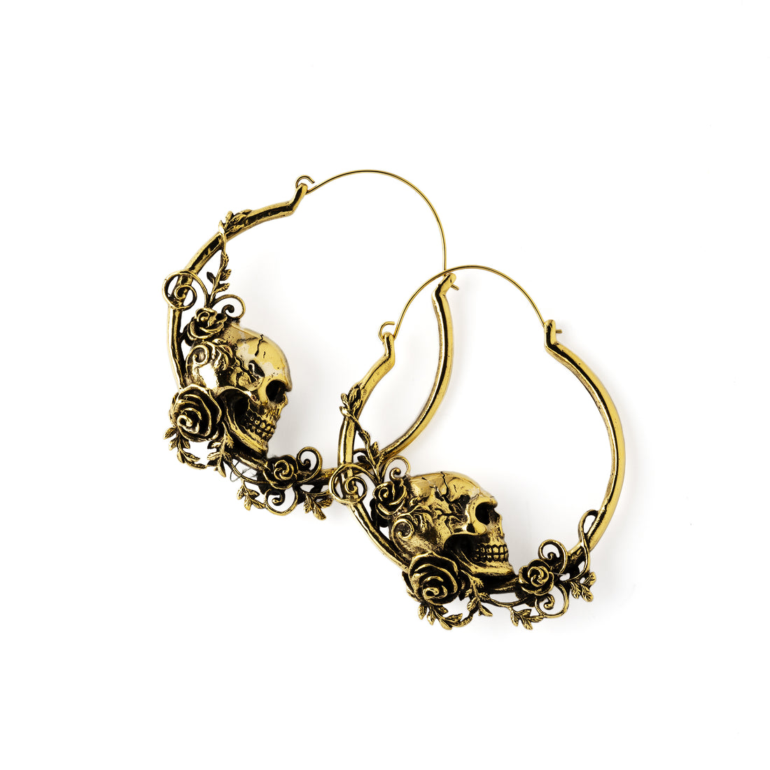 Golden Immortal Skull Hoop Earrings side view