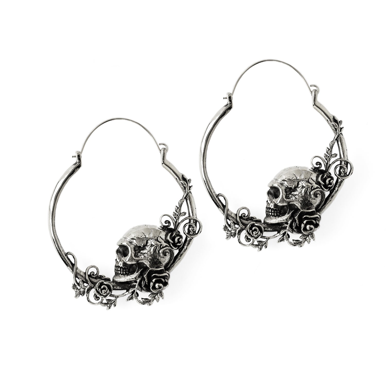 Immortal skull hoop earrings side view