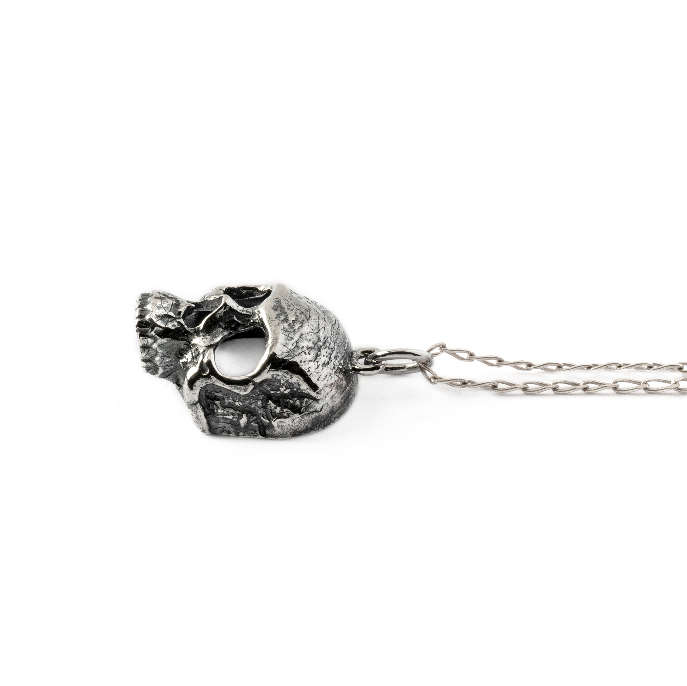 Immortal silver charm necklace side view