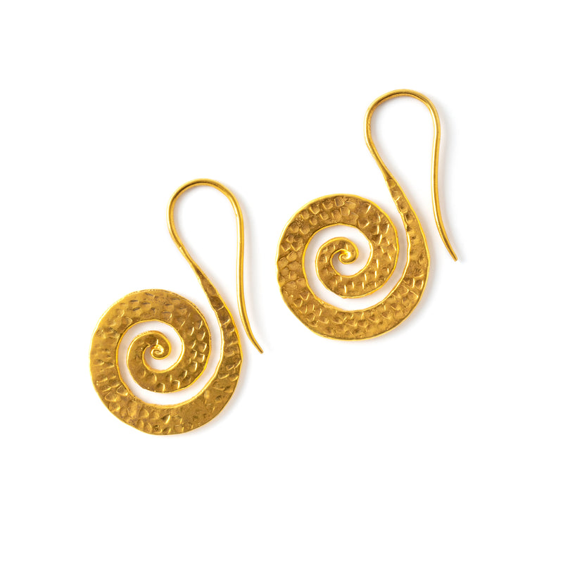 Tribu Jewellery | Indian Gold Hammered Swan Spirals | 9K Indian Gold