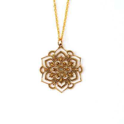 Intricate Lotus Mandala Bronze Necklace frontal view