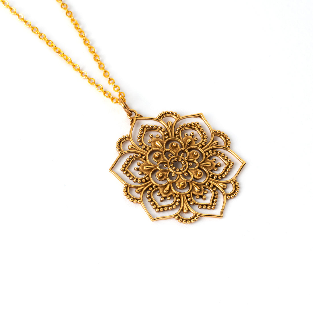 Intricate Lotus Mandala Bronze Necklace right side view