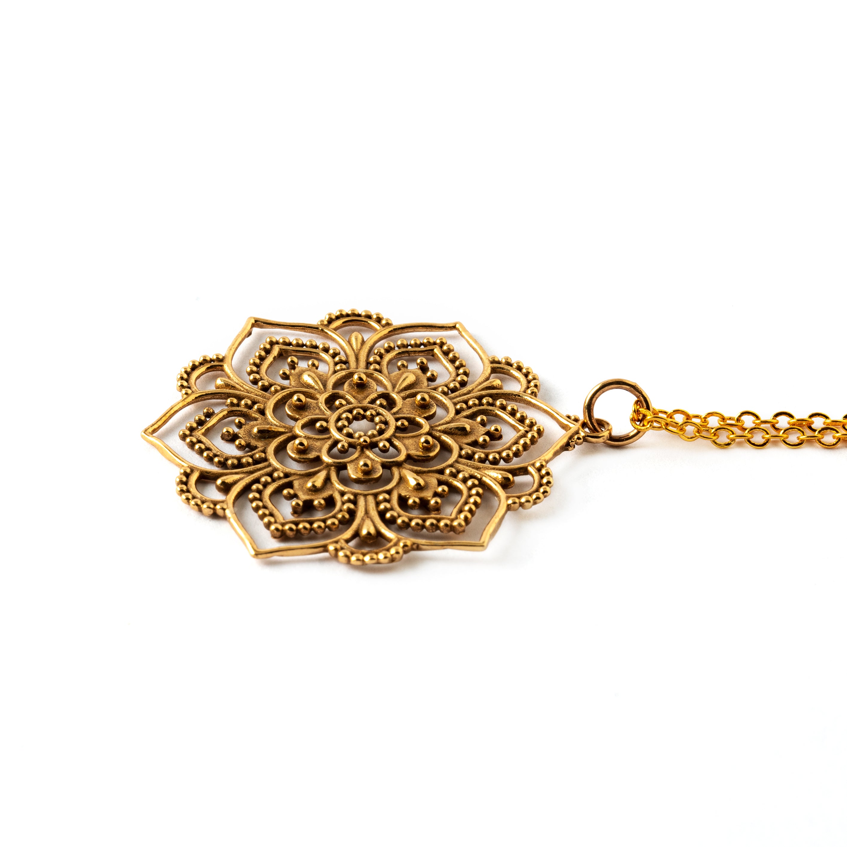 Intricate Lotus Mandala Bronze Necklace side view