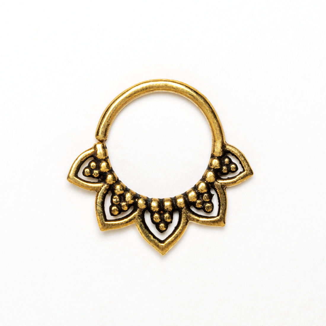 Iriya golden brass open lotus shape septum ring frontal view