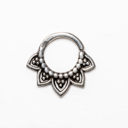 Iriya silver open lotus shape septum ring frontal view
