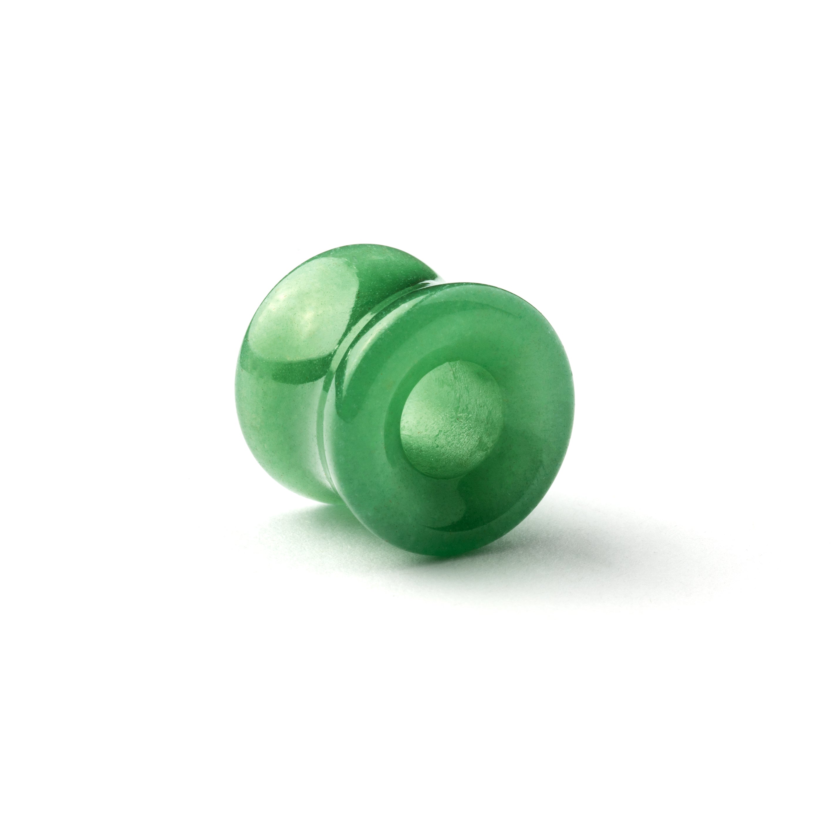 single green jade double flare stone ear tunnel right front view
