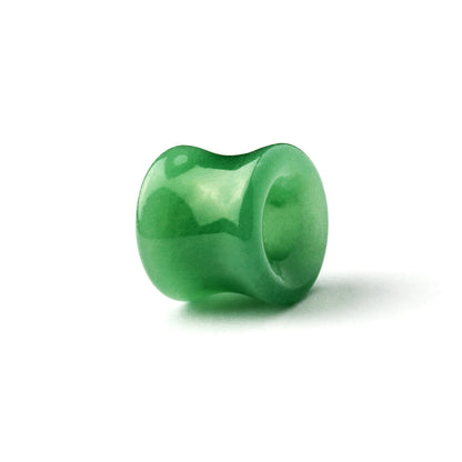 single green jade double flare stone ear tunnel right side view