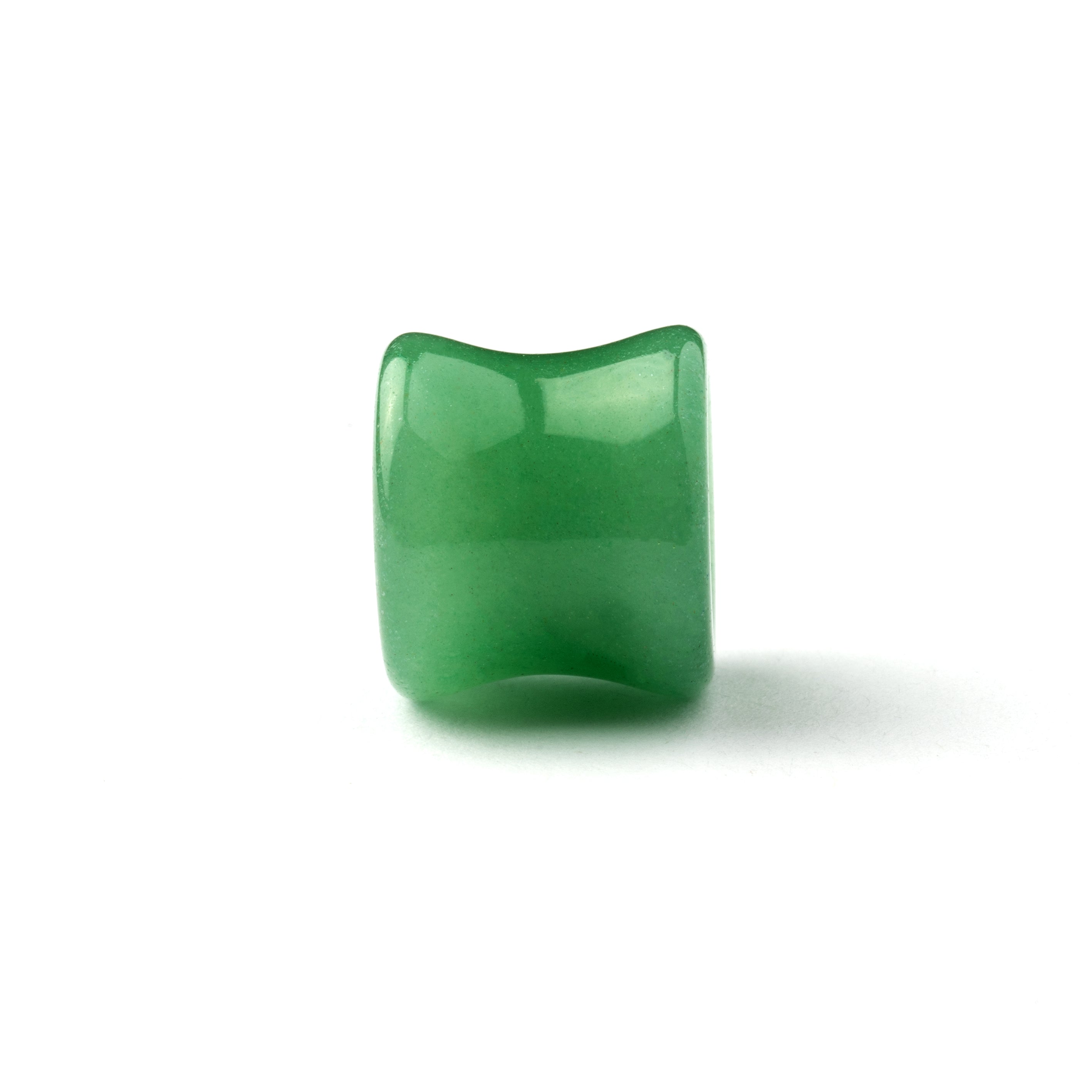 single green jade double flare stone ear tunnel side view