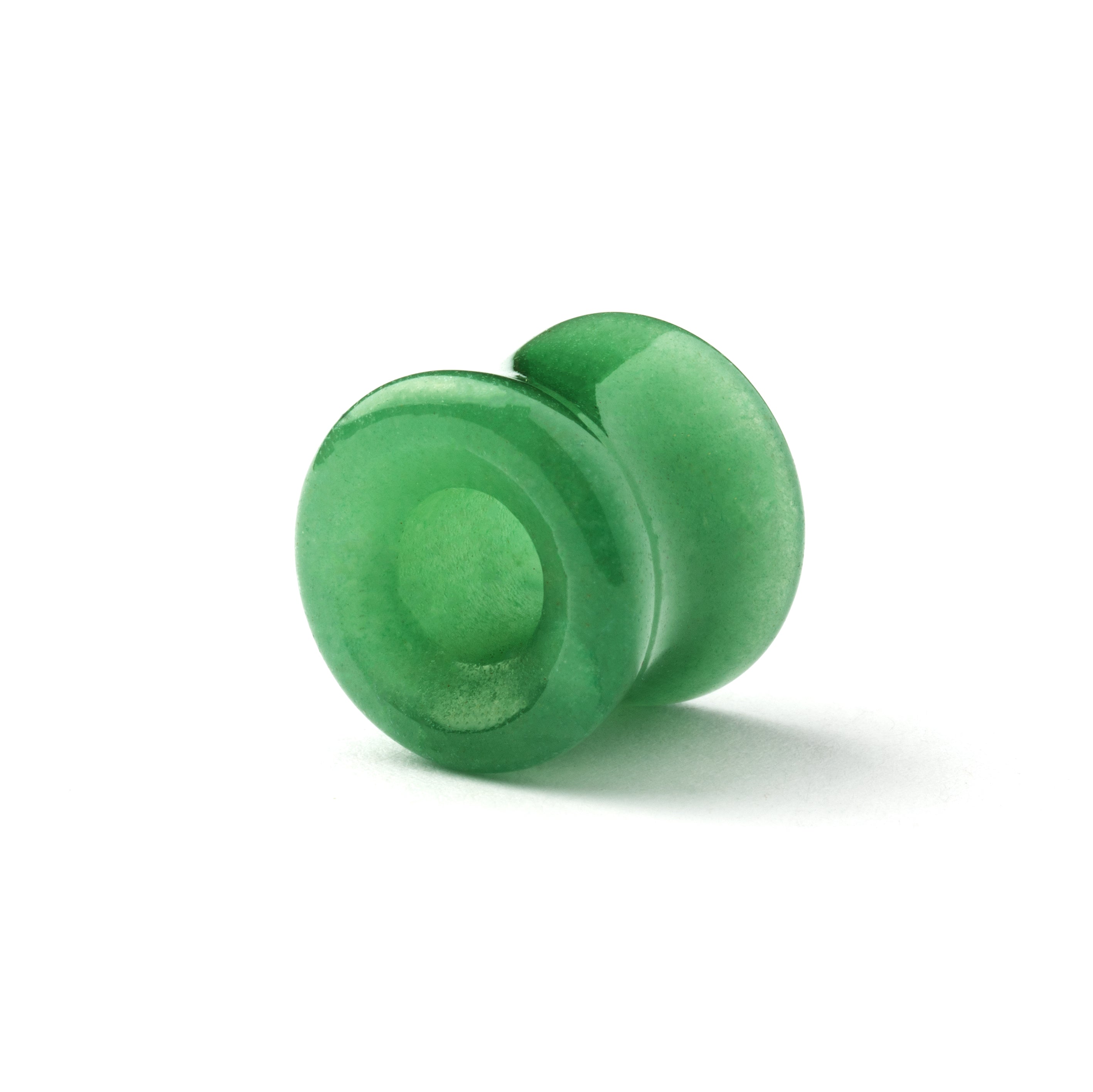 single green jade double flare stone ear tunnel left front view