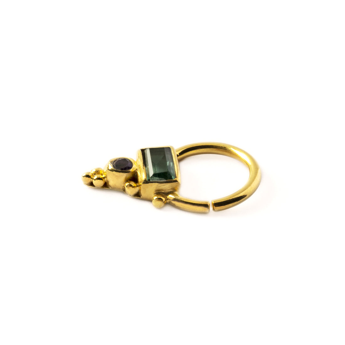 Jaya Gold Septum - Green Quartz &amp; Amethyst side view