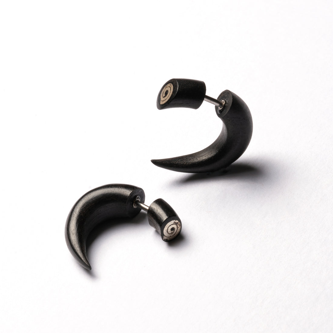 Kaha Silver Spiral Wood Fake Gauge Earring | Tribu Tribal Jewellery