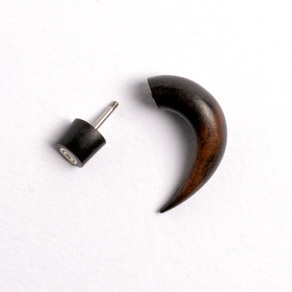 Kaha Silver Spiral Wood Fake Gauge Earring | Tribu Tribal Jewellery
