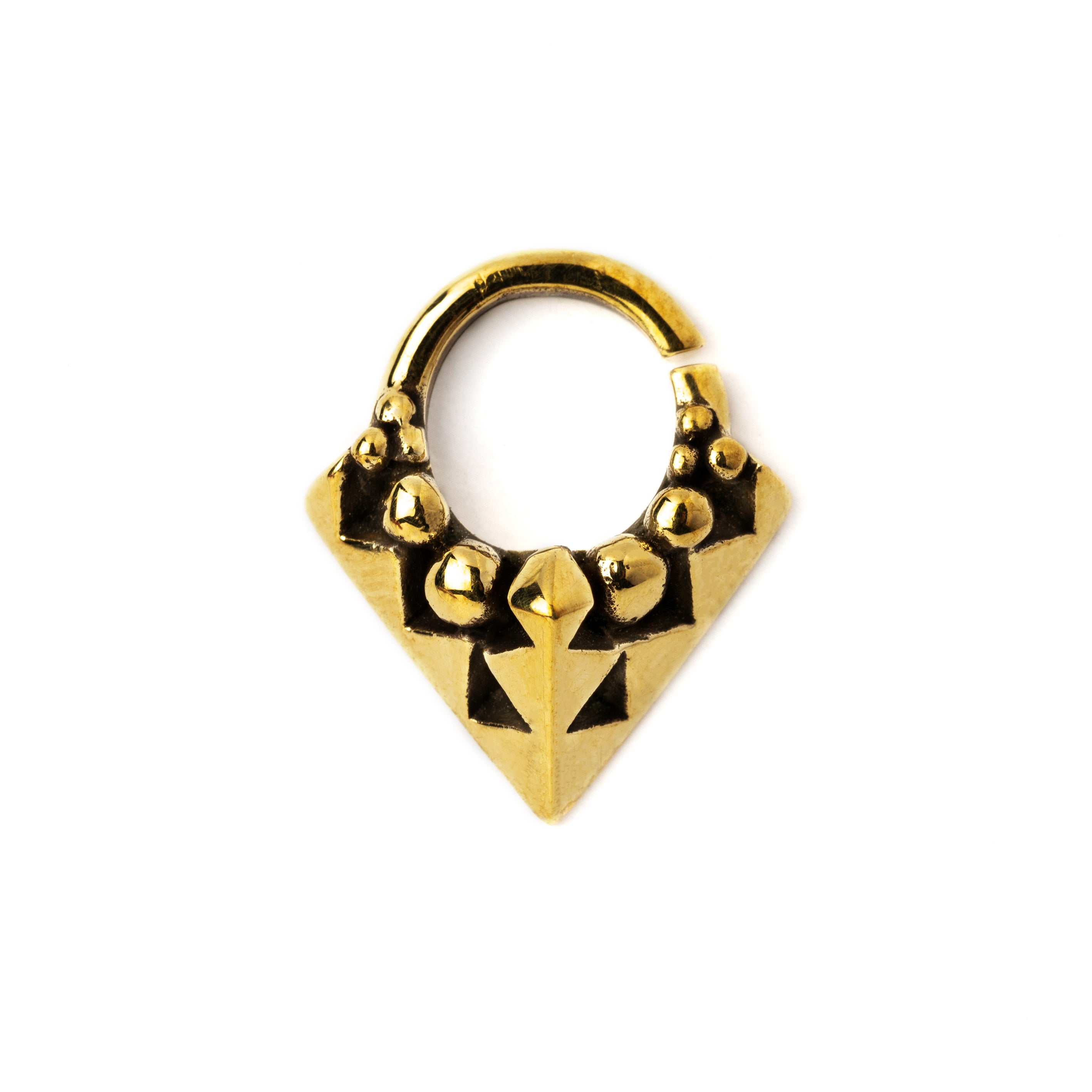 Karnataka golden brass geometric septum ring frontal view