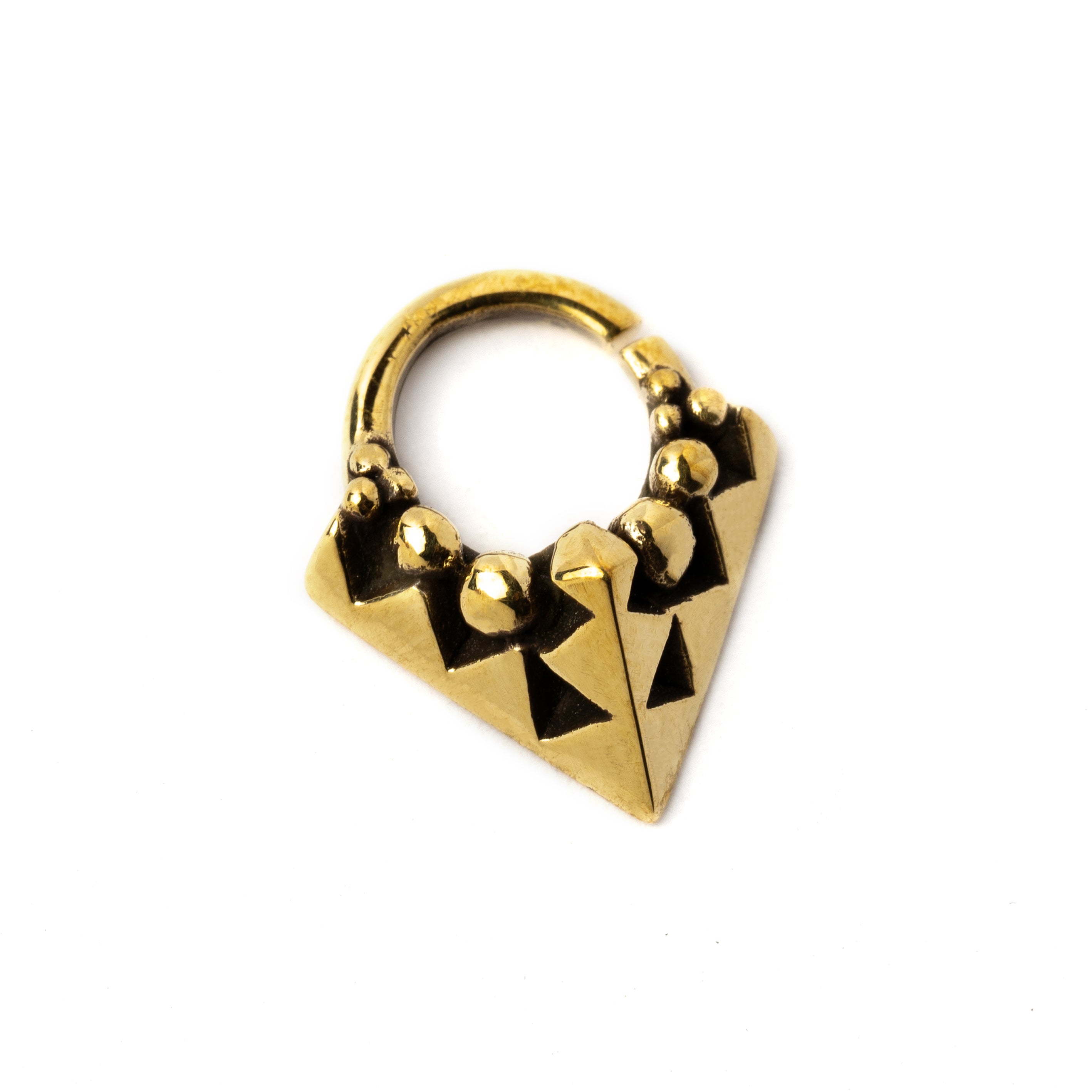 Karnataka golden brass geometric septum ring right side view