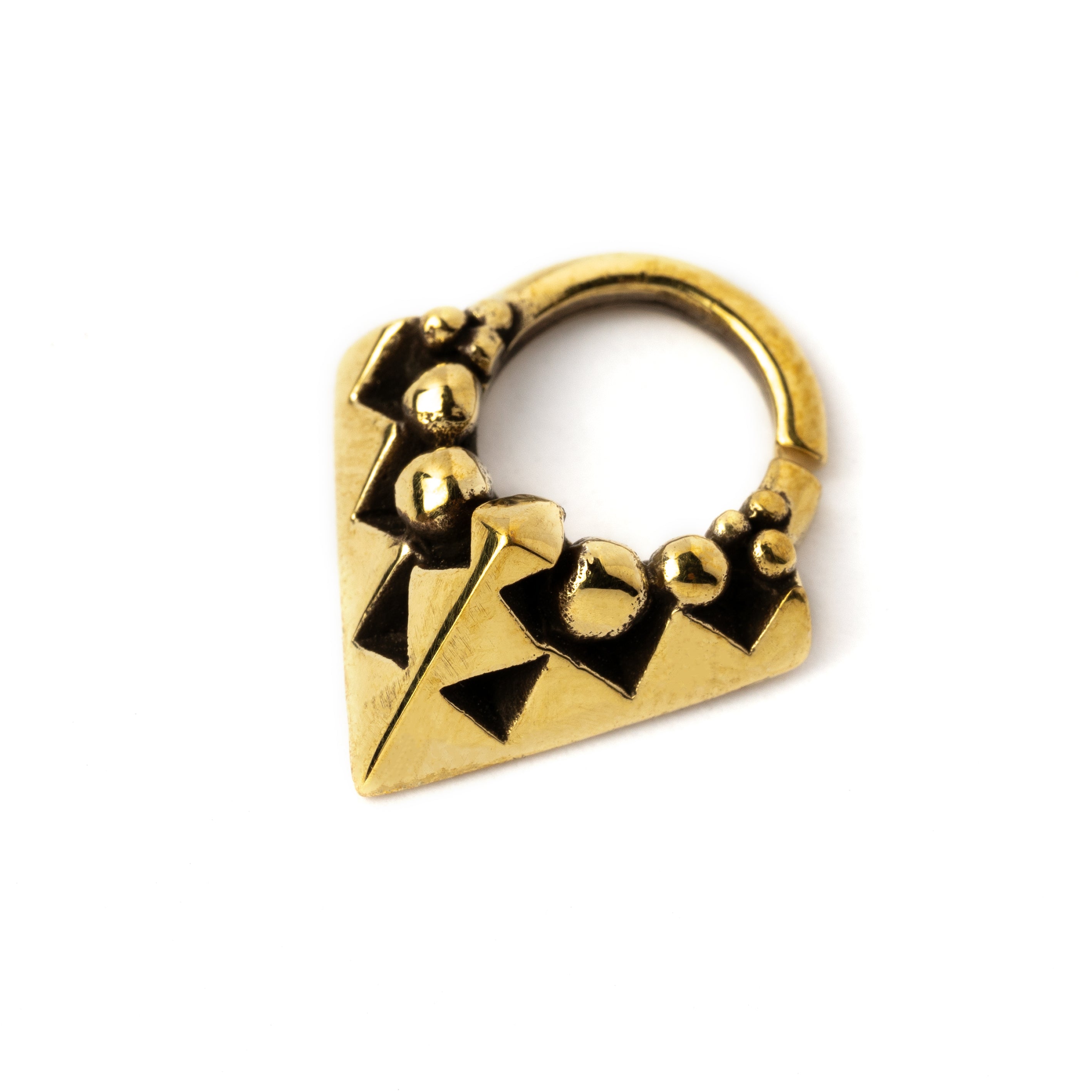 Karnataka golden brass geometric septum ring left side view
