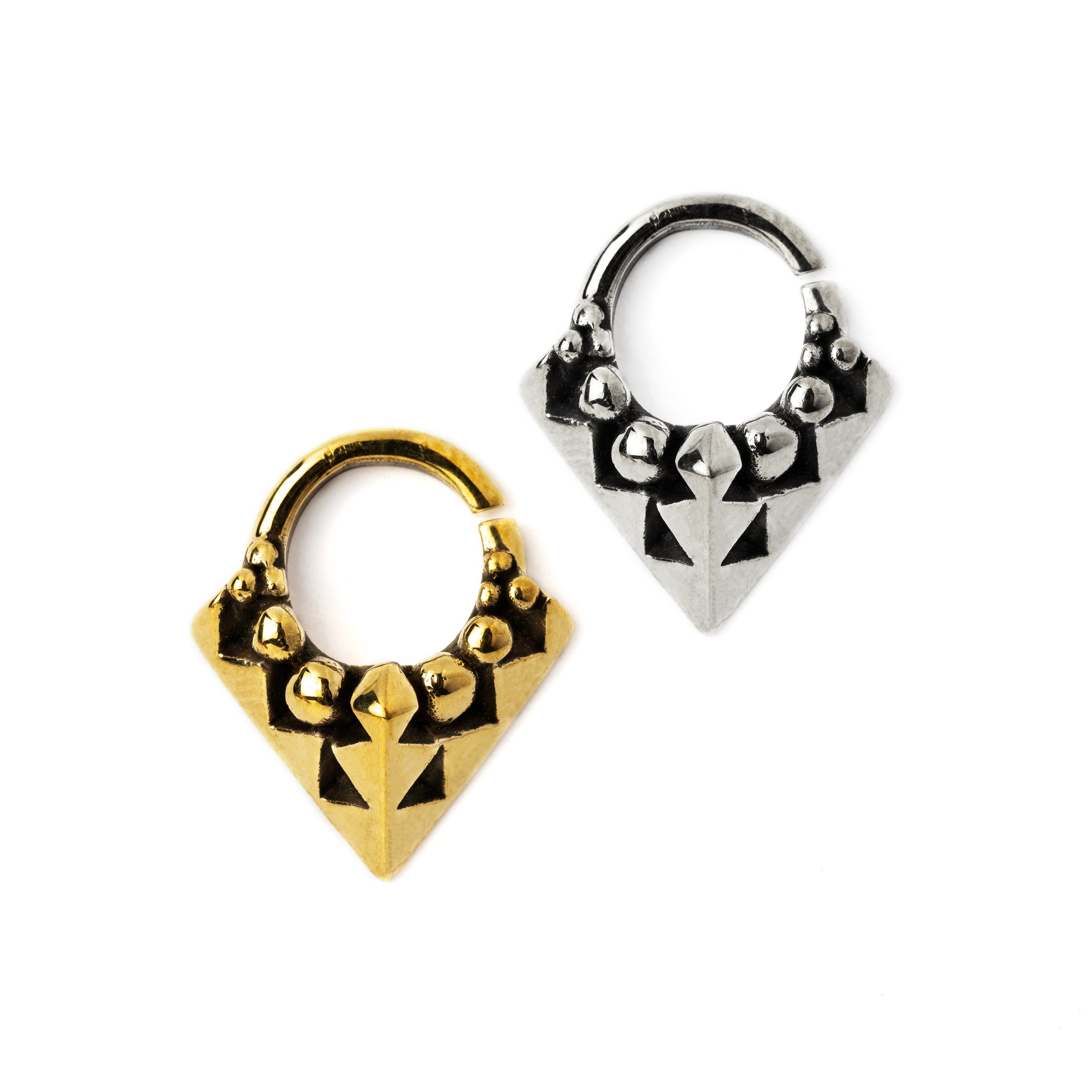 Karnataka silver and brass septum rings frontal view