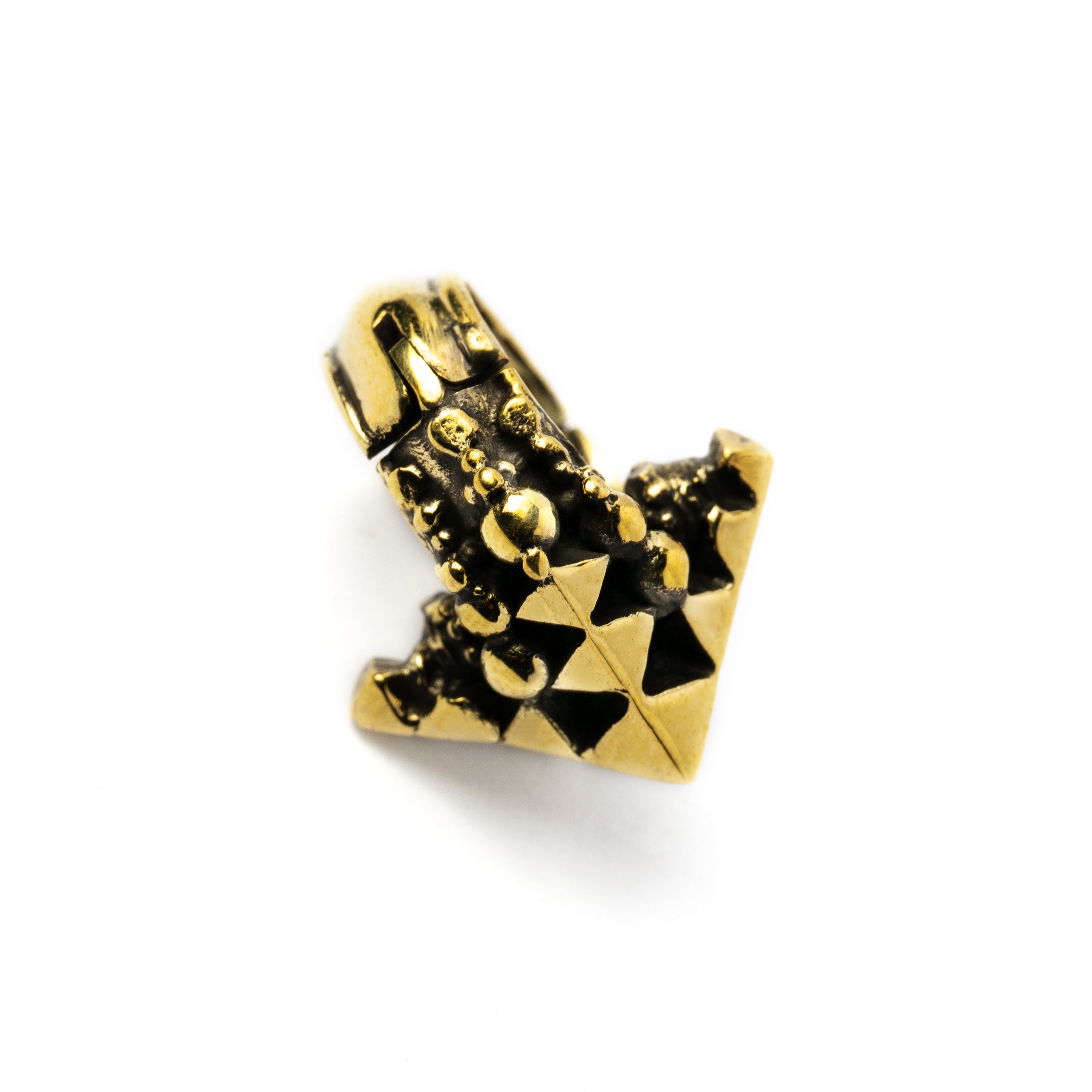 single gold brass Indian inspired geometric hoop ear hanger frontal view