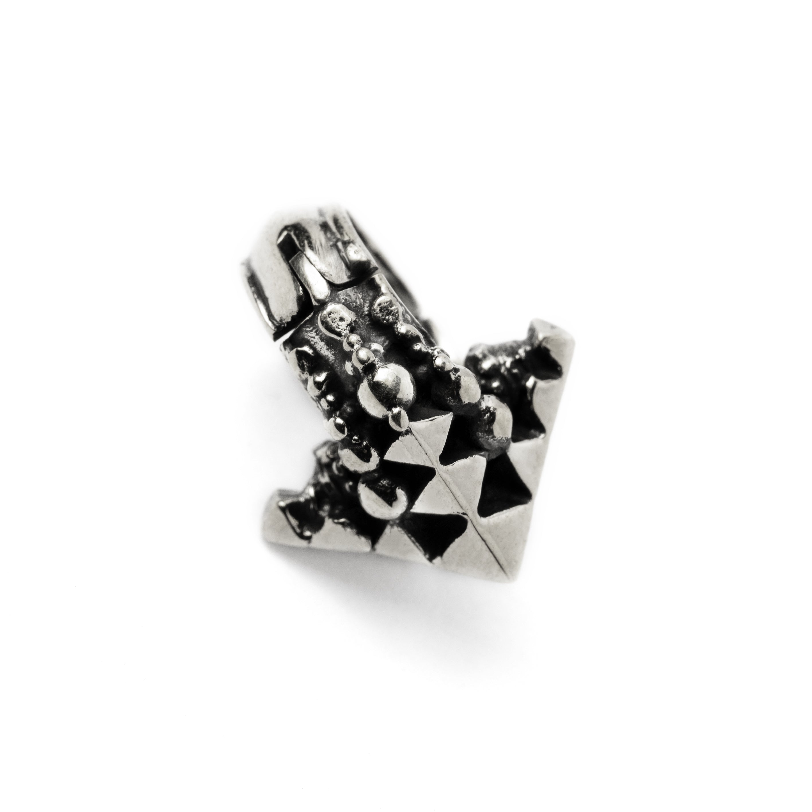 single silver Indian inspired geometric hoop ear hanger frontal view