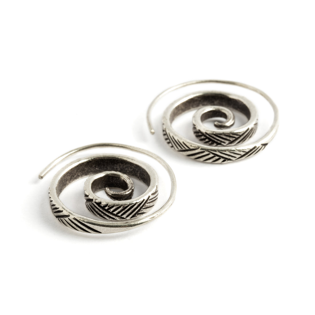 Lao Silver Spirals earrings side view