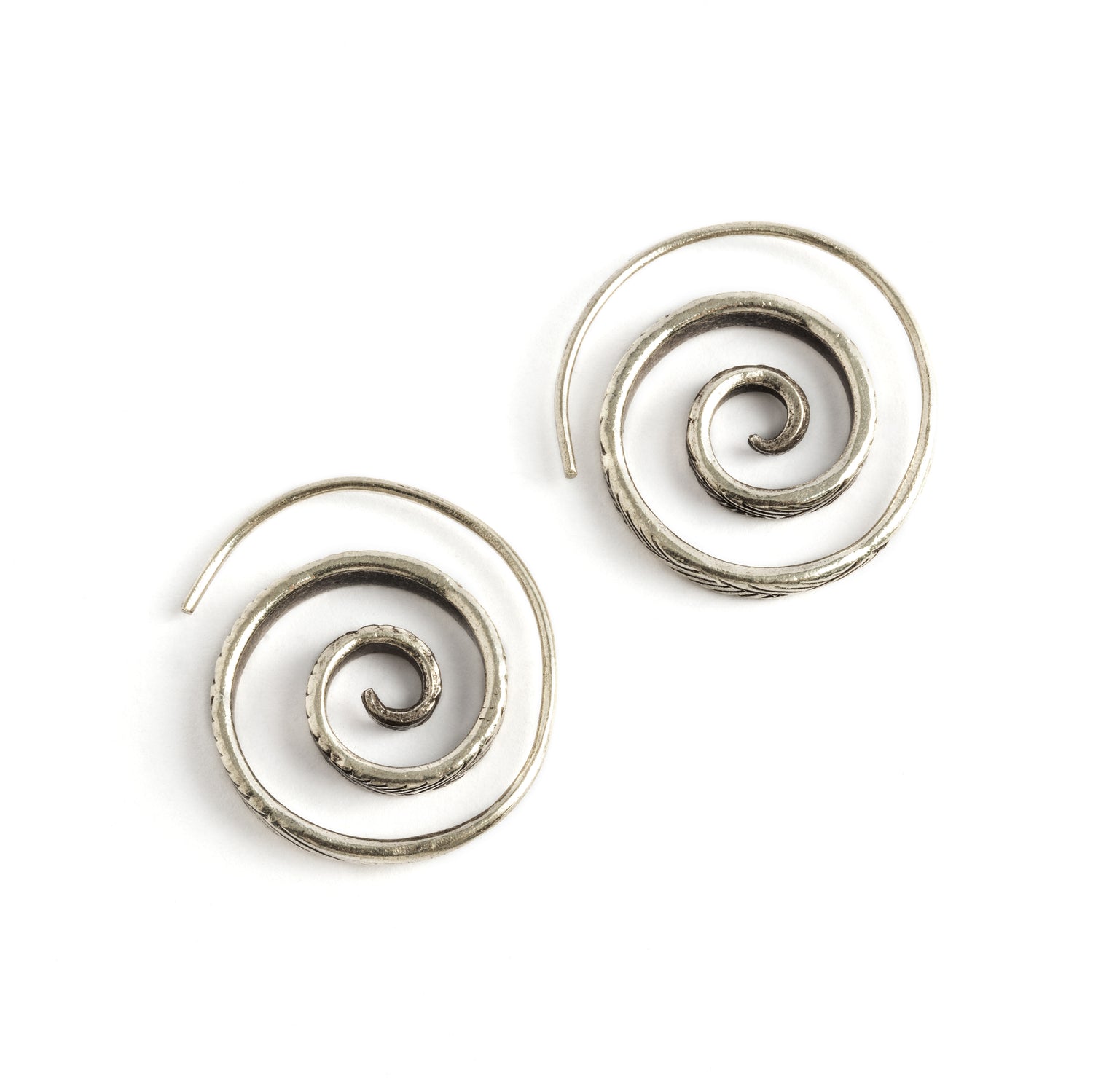 Lao Silver Spirals earrings frontal view