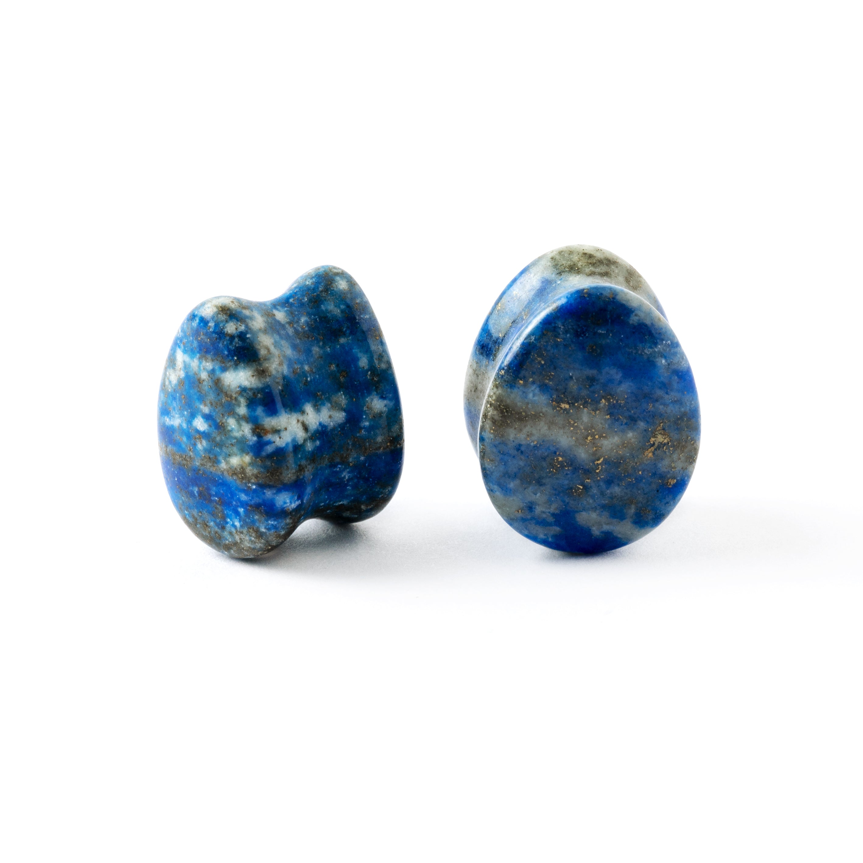 Lapis Lazuli teardrop plugs front and side view