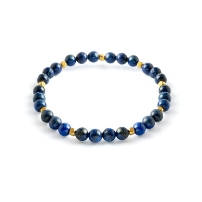 Lapis Lazuli beads bracelet with interlocking petite squared golden brass beads
